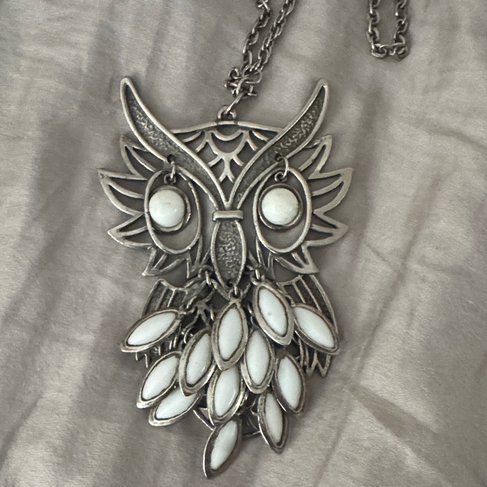 Vintage Silver and White Owl Necklace